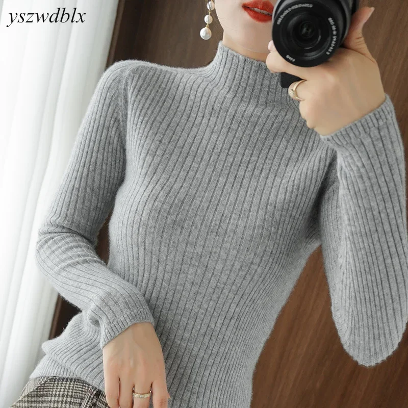 YSZWDBLX Autumn Winter Womens Sweater 2023 Slim Fit Knitted Pullovers Warm Bottoming Shirts Jumpers Casual Female Knit Wear