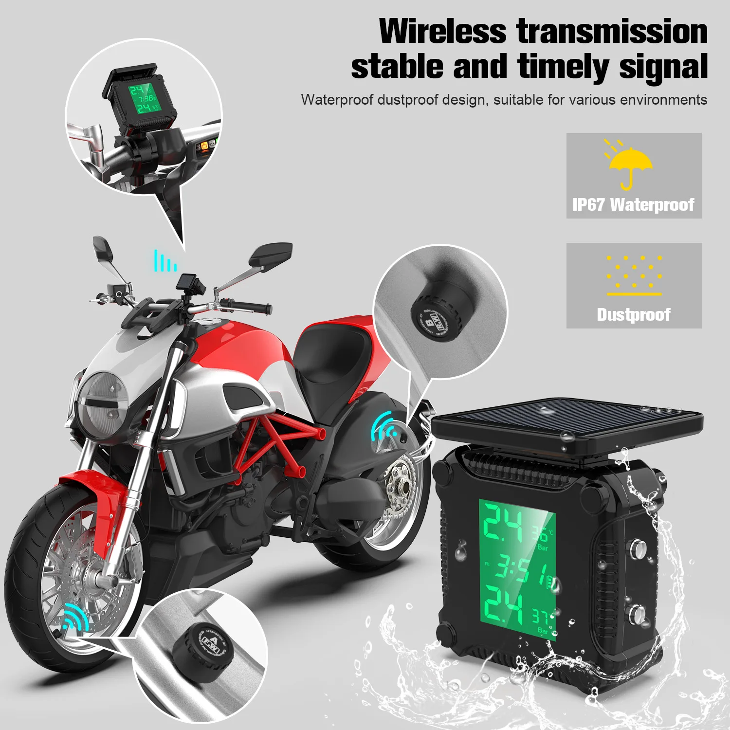 

M9 Mini Motorcycle Tire Pressure Monitor Solar Color Screen High Precision Sensor Convenient Tire Pressure Detection