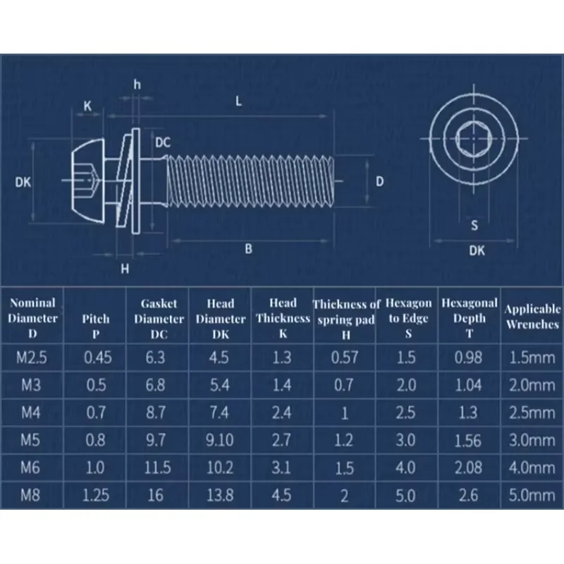 M3~M10 304 Stianless Steel Carbon Steel Hex Hexago Round Head Screw with Washer Three Combination Machine Allen Bolt