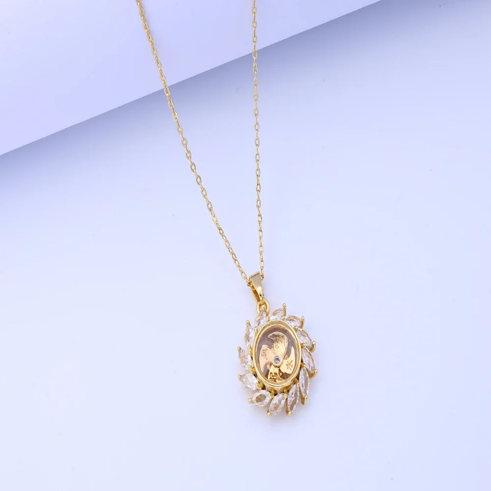 New vintage-inspired diamond-inlaid rotating necklace, unisex design