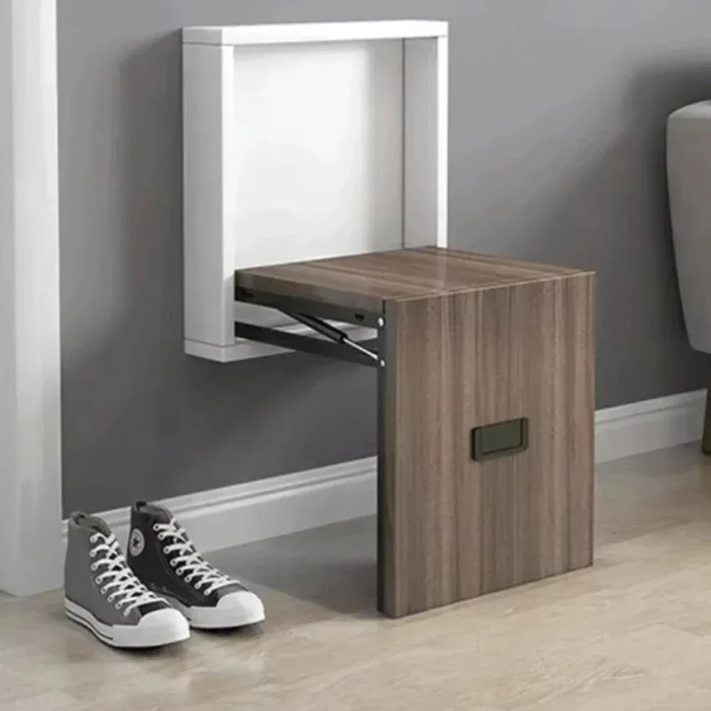 

Entrance Shoe Stool Wall Mounted Foldable Stool Wooden Hidden Storage Shoe Stool Household Space Saving Storage Organizers