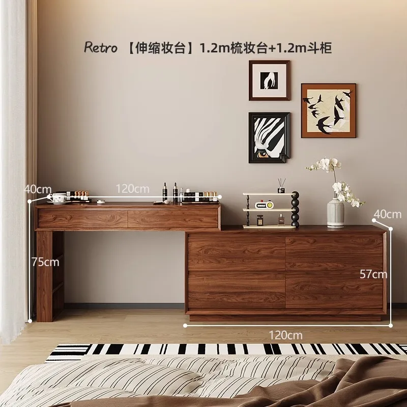 Bedroom retractable corner end of bed solid wood makeup table storage cabinet dresser chest cabinet integrated