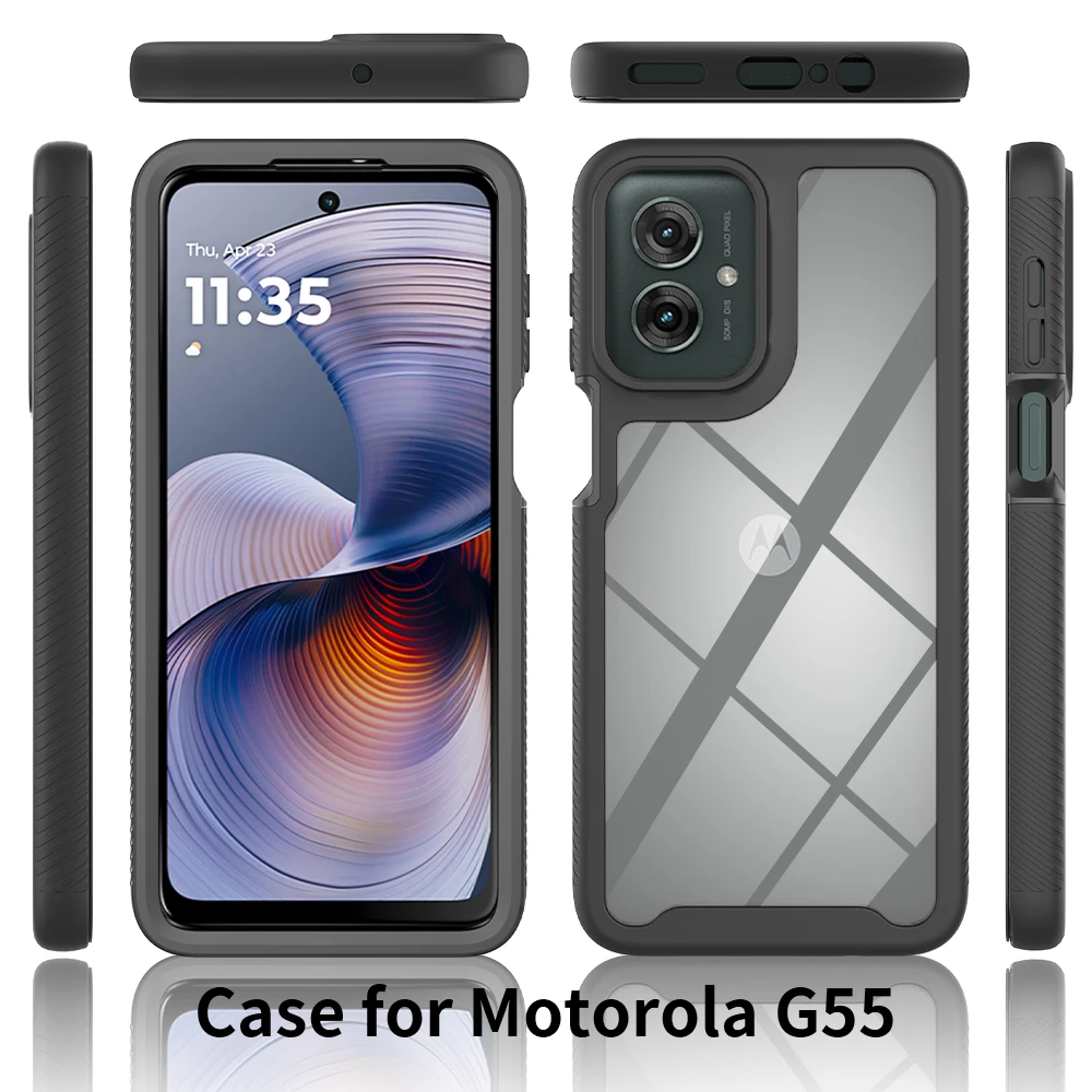 TPU/PC PET Sky Case for Motorola G55 Moto G35 Funda Capa with Screen Protector 360 Degree Protect Shield Clear Phone Cover