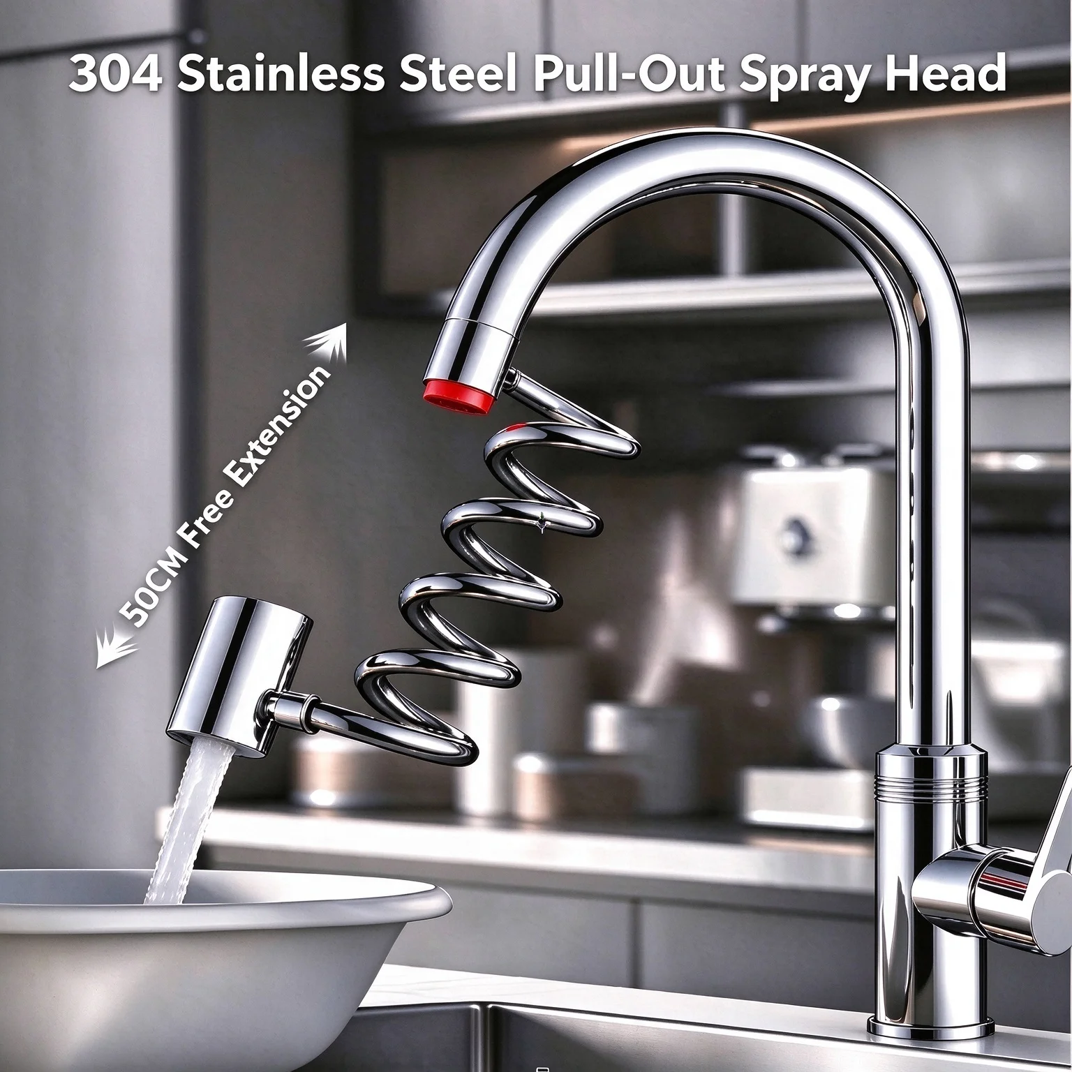 Thickened Kitchen Faucet Extender 2 Mode Adjustable Flexible Splash Proof Faucet Sprayer Head Universal Thread Spring Pull Out