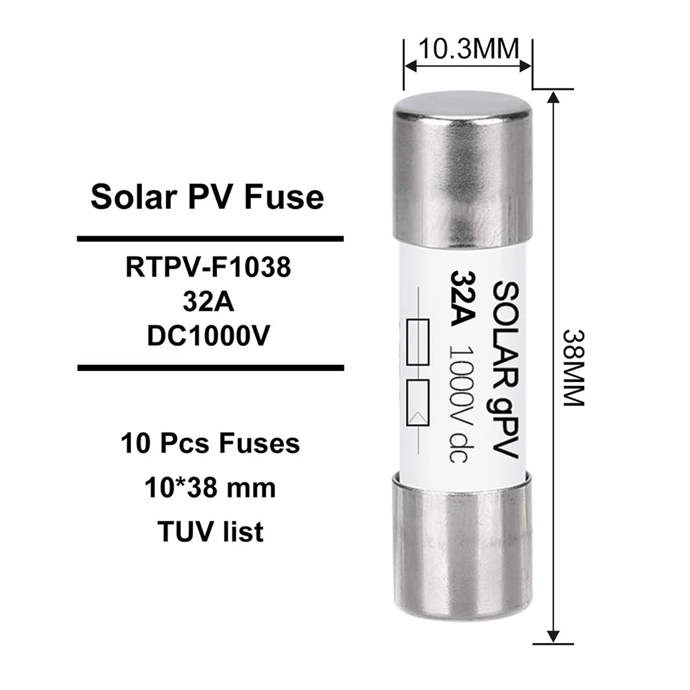 Photovoltaic Fuse PV Fuse 10x38mm For Rooftop Solar Installation Quartz Sand Filling Ceramic Tube Body For PV Module Protection
