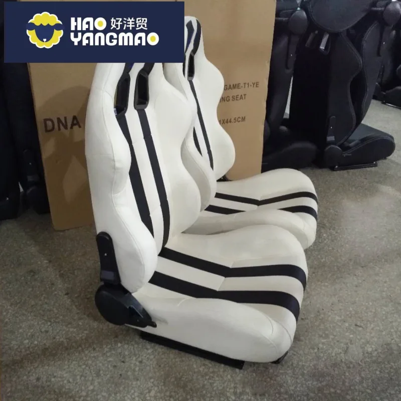 Suitable for Old Style Black White Dual Stripes Fully Reclinable PVC Leather With Sliders Black Safety Hole Sport Seat