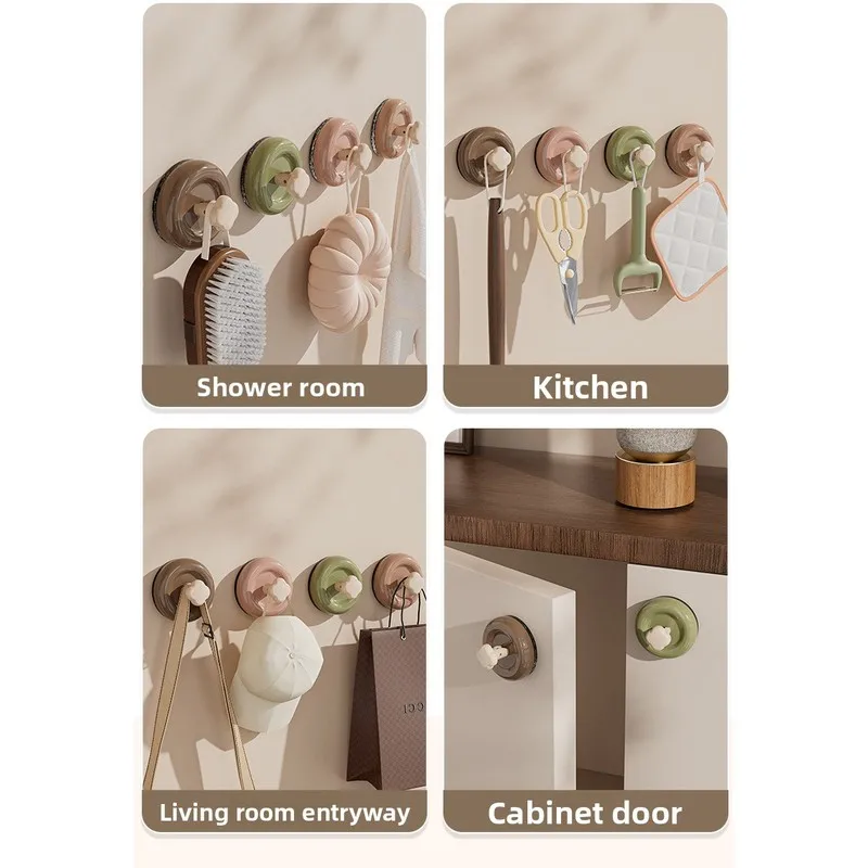 4 Pack Waterproof Suction Cup Hooks, Strong Vacuum Wall Organizer for Kitchen Bathroom Living Room, Removable Reusable No Drill