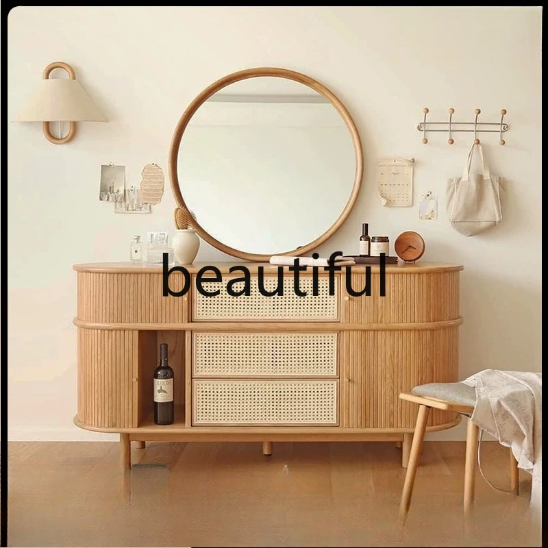 rattan dining side cabinet small apartment household retro roller shutter porch cabinet bed and breakfast drawer locker
