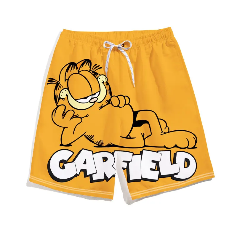 Potdemiel Garfield Series Shorts Summer Beach Sports Pants Drawstring Loose Casual Pants Men Women Outdoor Fashion Sports Pants