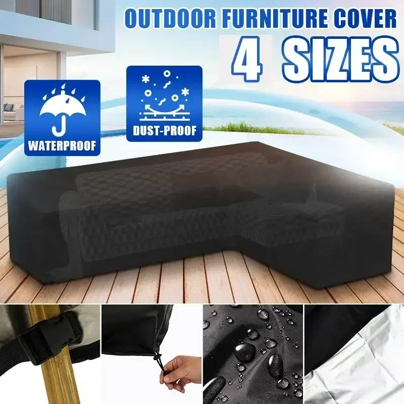 190T Outdoor Garden Furniture Dustproof Cover Snow Rain Mold Resist Waterproof L Shape Patio Table Chair Sofa Protective Cover