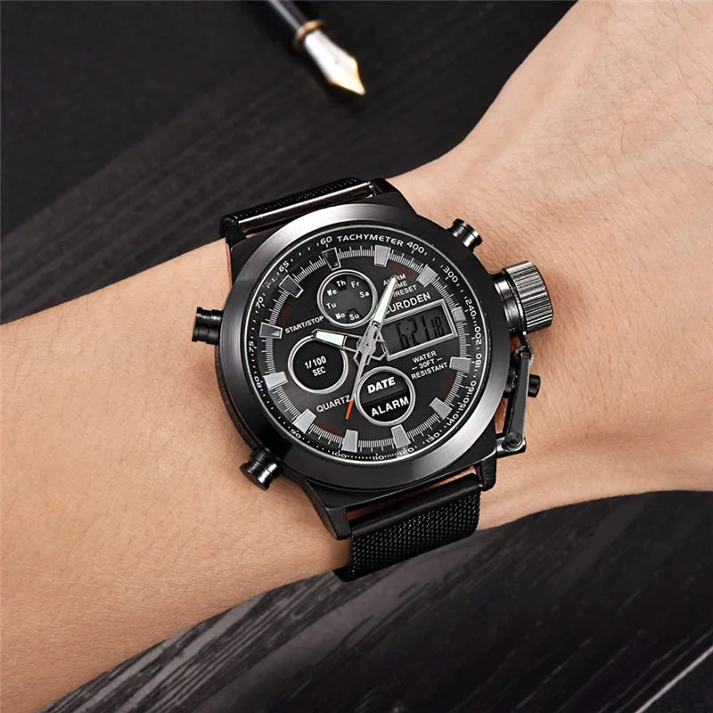 1pc / lot CURDDEN Brand 3003 Watches For Sports New Fashion Digital Multi-function Men Full Steel Led Watch Relogios Masculinos