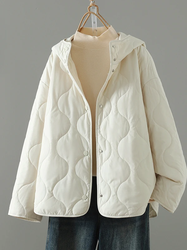 

plus Size Winter Cotton Jaet 2025 Faionable Versatile Diamond Pattern Warm Hooded Coat for Women Casual Loose Fit Long Sl...