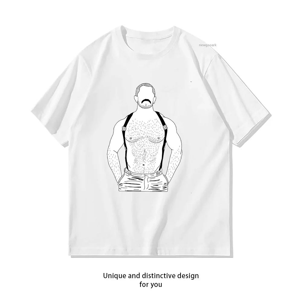 Gay muscle bear with suspenders Framed Gay Pride t-shirt Adult Unisex Casual Cotton Graphic T Shirts Homosexual Tops Tee