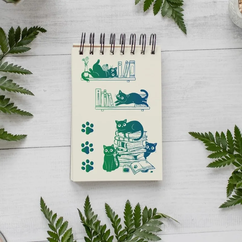 4Pcs Mini Cat and Book Clear Stamps for DIY Scrapbooking Mini Fish Tank Silicone Clear Stamp Seals Transparent Stamps for Cards