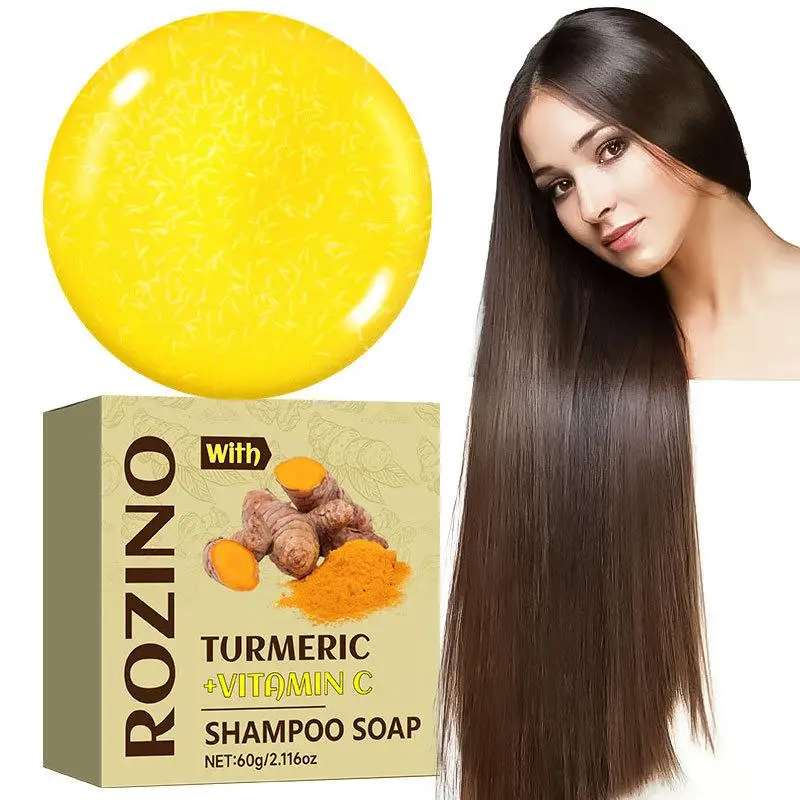 Champú de cúrcuma de 60g, jabón para fortalecer las raíces del cabello, alivio de la picazón y controlar el cuidado de la caspa, Control y eliminación, aceite H C3Y2