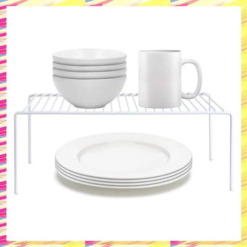 ABJJ 1 Set Cabinet Storage Shelf Rack Rustproof Stainless Steel Space Saver For Fridge Pantry White