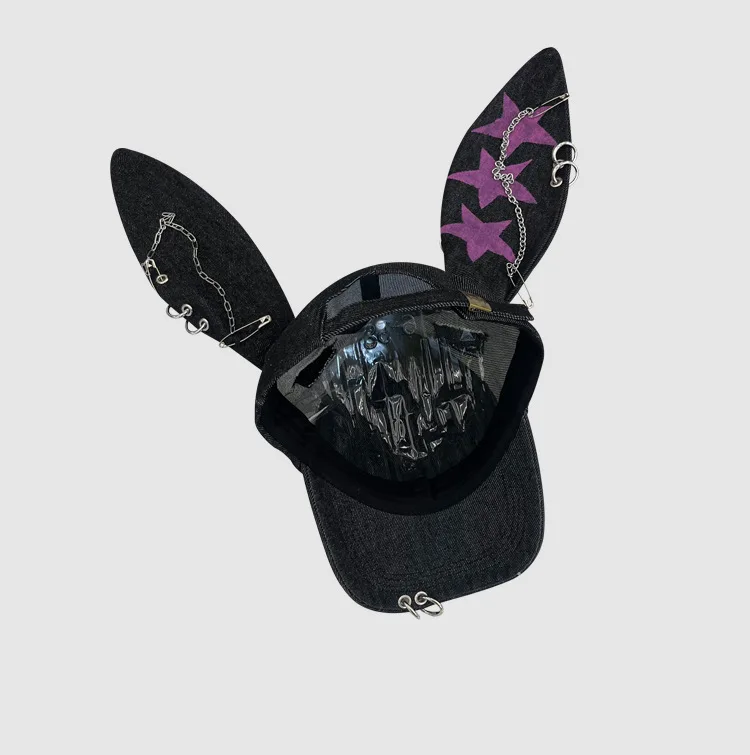 Rabbit Eared Cowboy Ripped Baseball Cap Dark Punk Hottie Photos Peaked Cap