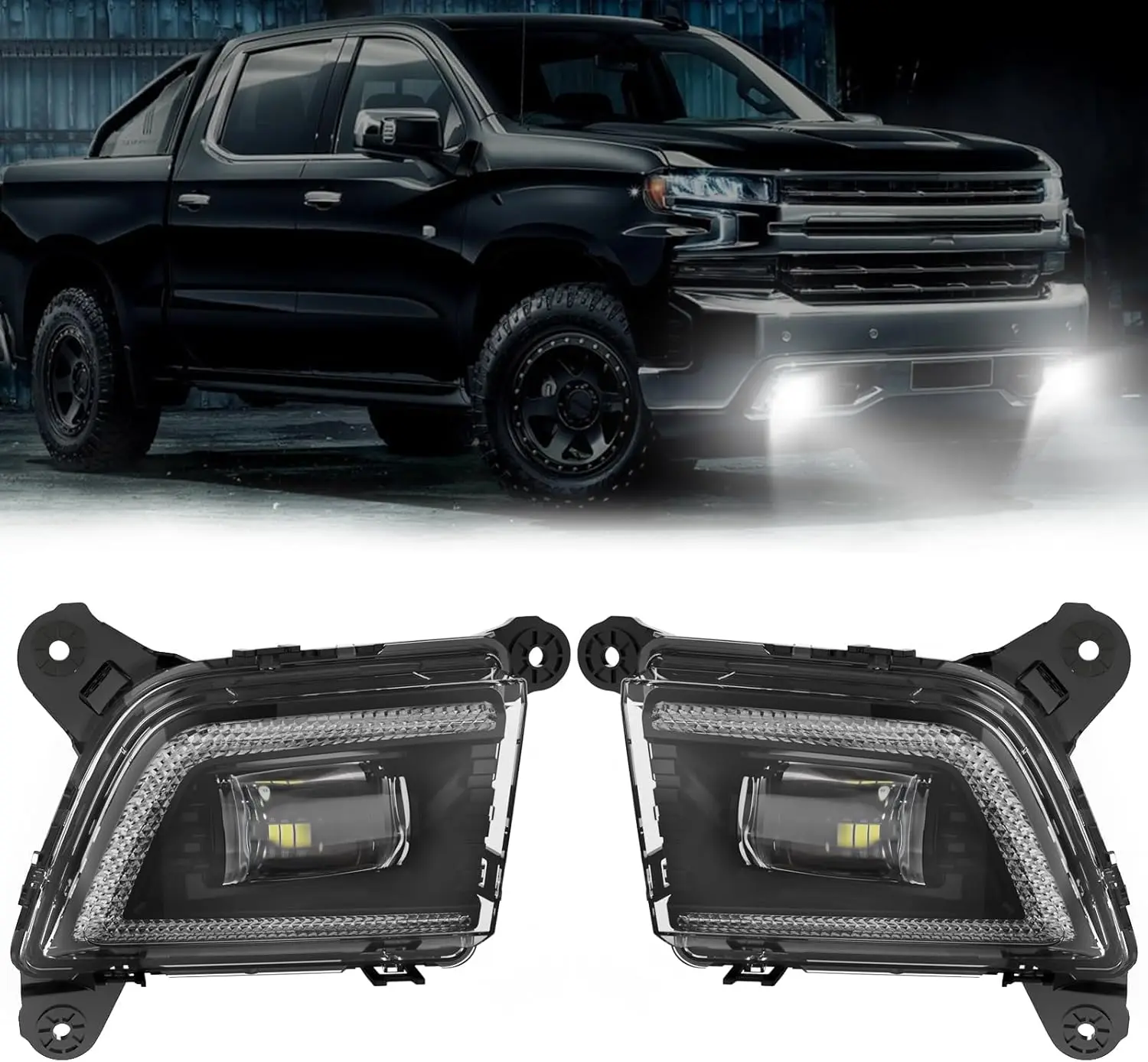 LED Fog Lights for 2019-2023 Chevrolet Silverado 1500 2500HD 3500HD Startup Animation DRL Fog Lamp Dynamic Turn Signal Lights
