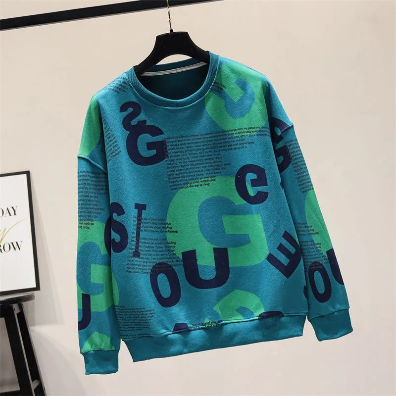 New Autumn Fashion Korean Edition Printed Round Neck Thin Loose Versatile Reducing Age and Slim Long Sleeve Casual Sweater