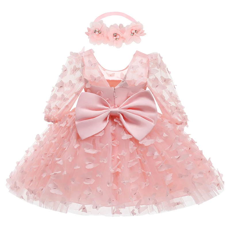 3-24 Months Newborn Dress Flowers Mesh Fashion Party Little Princess Baby Dress Christmas Birthday Gift 2024 New Kids Clothes