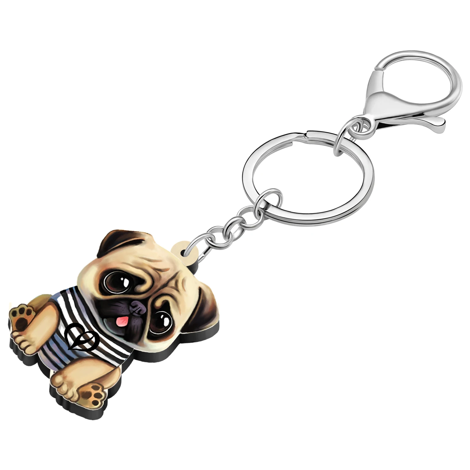 BONSNY Acrylic Cute Big Eyes Pug Dog Puppy Keychains Key Chain Doggy Pets Key Ring For Women Kid Purse Bag Gifts Accessories