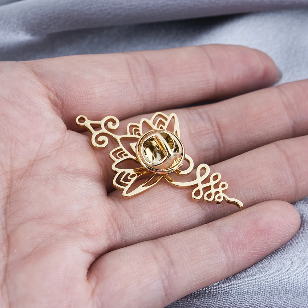 تانجولا الفولاذ المقاوم للصدأ لوتس Unalome بروش اليوغا شقرا رمز زهرة الحياة بروش للنساء الملابس الأنيقة دبوس اكسسوارات