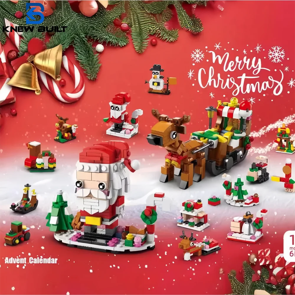 Knew Built Christmas Gift Building Blocks Toys - เกมสนุกซานต้า, ต้นคริสต์มาส, รถไฟ, Reindeer Snowman- ของขวัญที่สมบูรณ์แบบสําหรับเด็ก