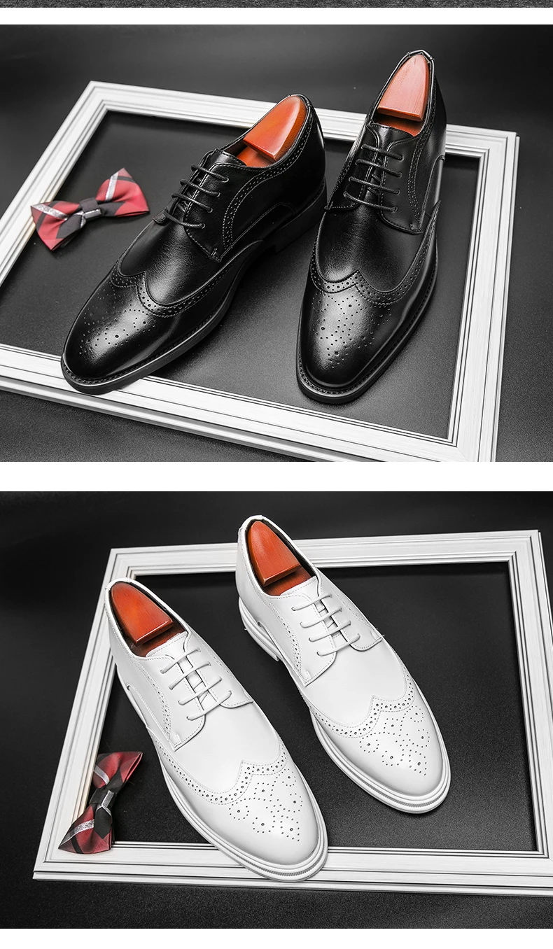 Brogue-Schuhe für Herren, weißes Lackleder, 6 cm, versteckte Höhenerhöhung, Einlegesohlen, formelle Kleidung, lässige Oxfords für Hochzeit, Business – Detail 24