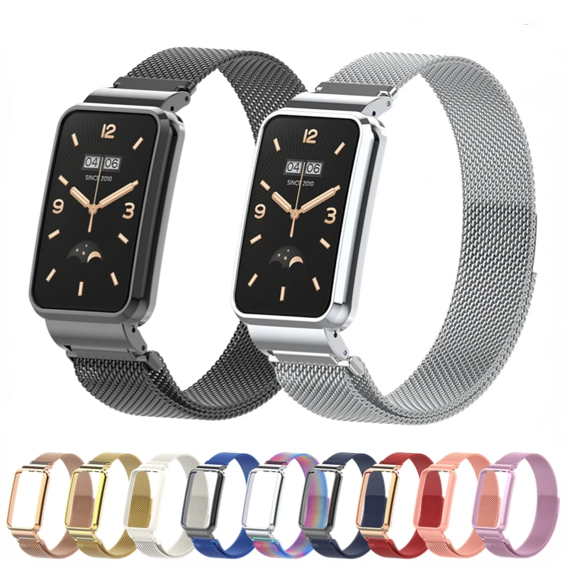 

Milanese strap + metal case For Xiaomi Mi band 7 pro Magnetic Buckle Stainless Steel Breathable Wristband For Mi band 7 pro