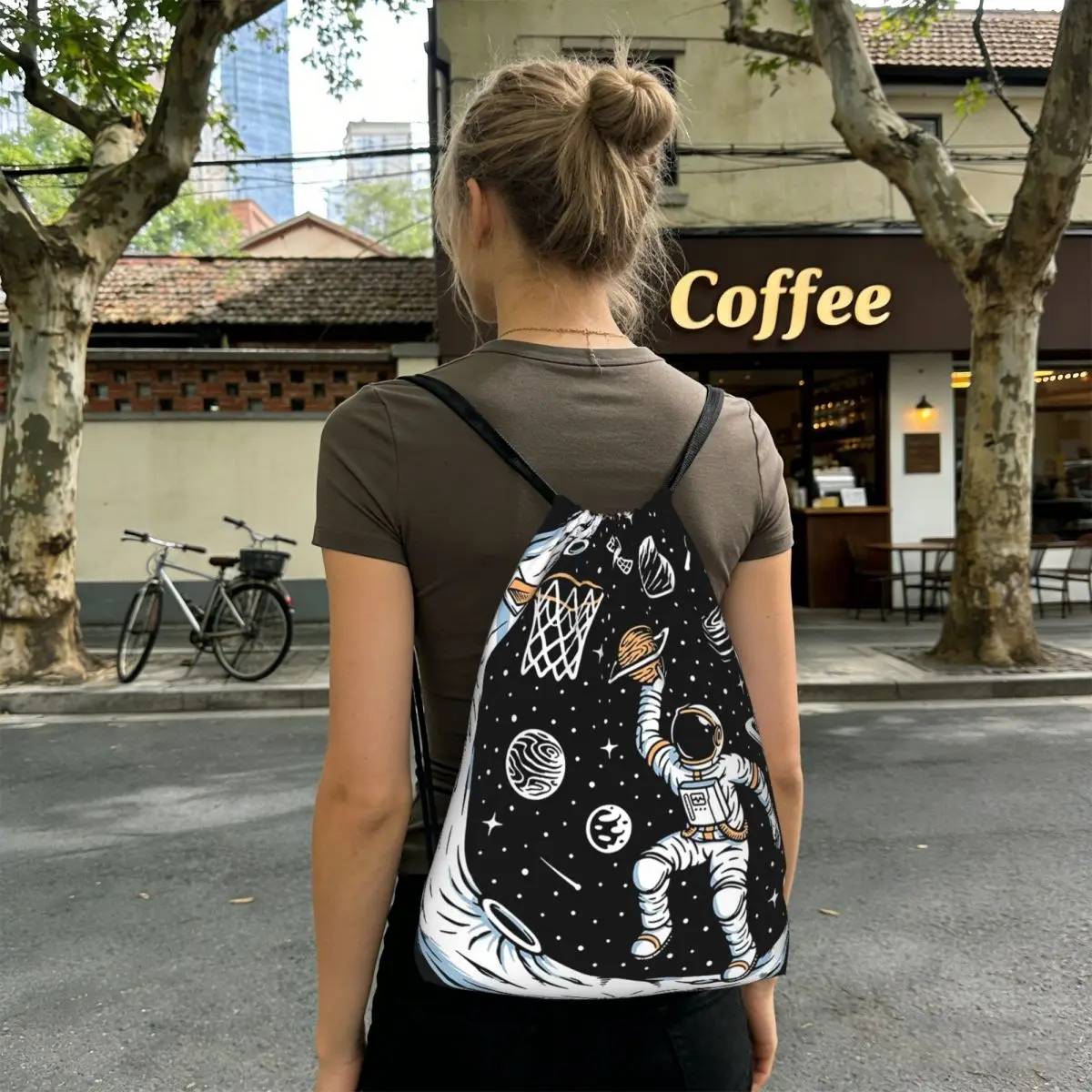 Astronaut Playing Basketball In Space Backpacks Multi-function Drawstring Bags Shoes Bag Book Bags for Travel School