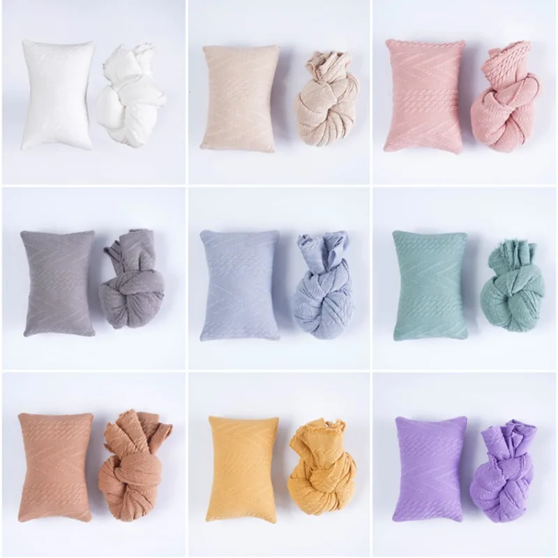 Newborn Photography Props Knit Spandex Twist Wrap & Posing Pillow for Baby Photo Shoot Newborn Swaddle Texture Set