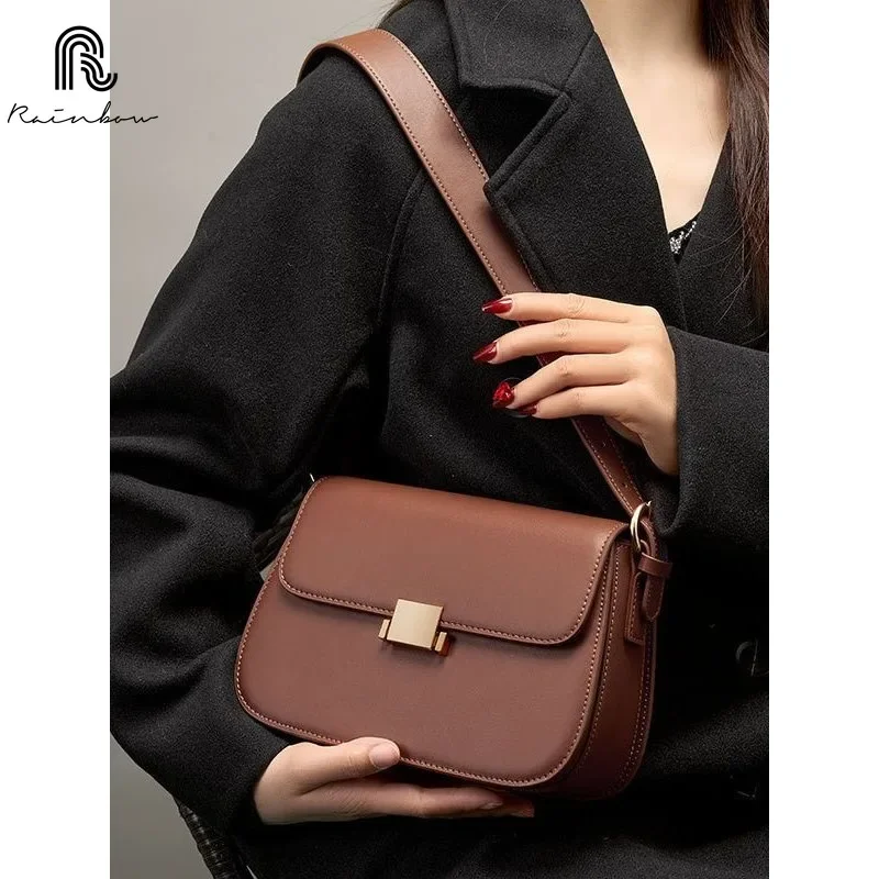 

RAINBOW Cowhide Women's New Genuine Leather Fashion Shoulder square Bags High Quality Luxury Female Crossbody minimalism ladies