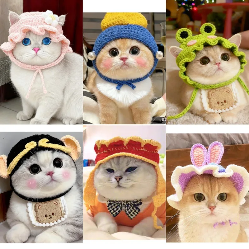 

Pet Cats Knitted Hat Exquisite Handmade Pet Party Role Playing Headwear Knitted Hat for 2.5kg-7.5kg Pet Accessories Cat Stuff