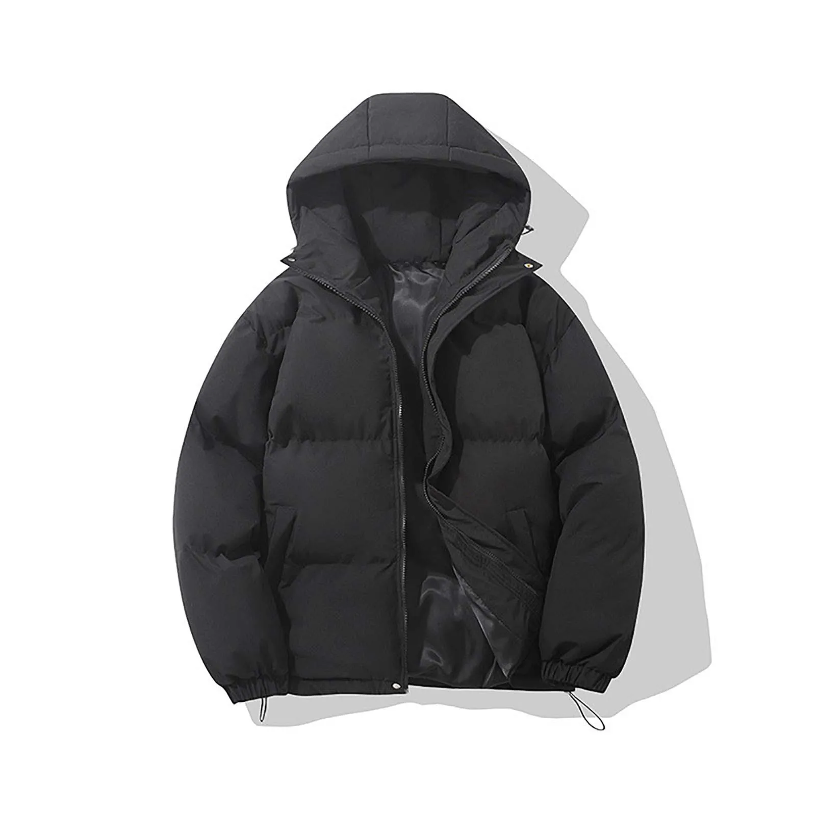 Men Down Jacket Autumn Winter Warm Fashion Harajuku Puffer Jacket Women High Neck Hooded Zipper Cotton-Padded Coat Windbreaker