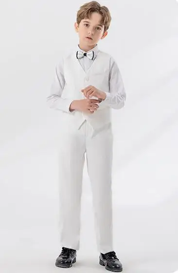 2025 Boys Summer 3Pieces/Set White Baptism Photograph Dress School Kids Stage Host Performance Suit Children Wedding Costume