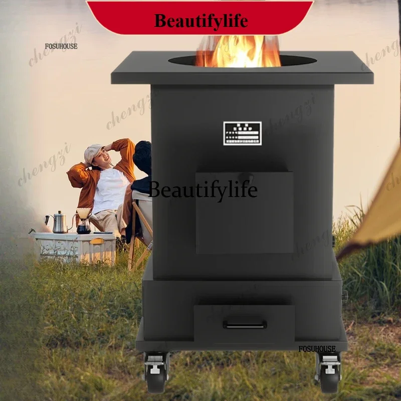 Chimeneas Environmentally Friendly Smokeless Rural Household Mobile Oven Heating Stove Large Iron Pot Outdoor Firewood Stove GG
