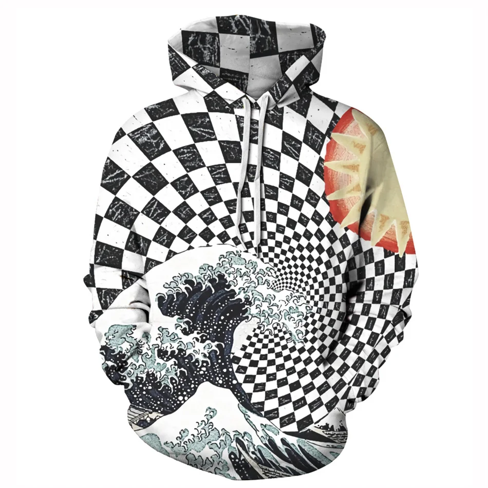 Rooster Vortex Japanse Grote Golf Van Kanagawa Pruimenbloesem 3d Print Mannen Hoodies Vrouwen Capuchon Sweatshirt PulloverClothesXXS-6XL