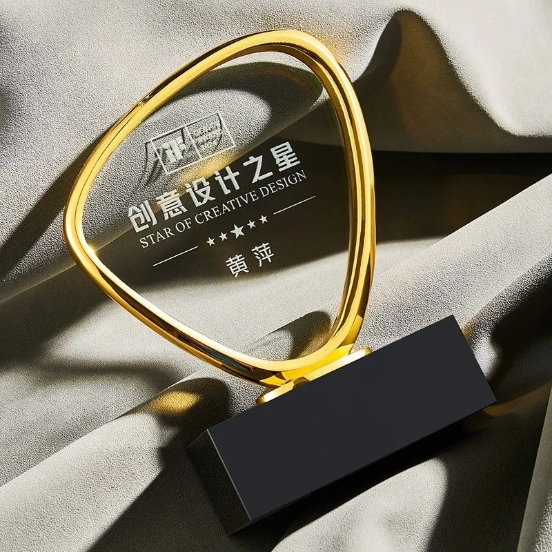 Customized Metallic Crystal Trophy, High-end Outstanding Employee Annual Meeting Awards Decorations, Customizable Logo Text, 1Pc