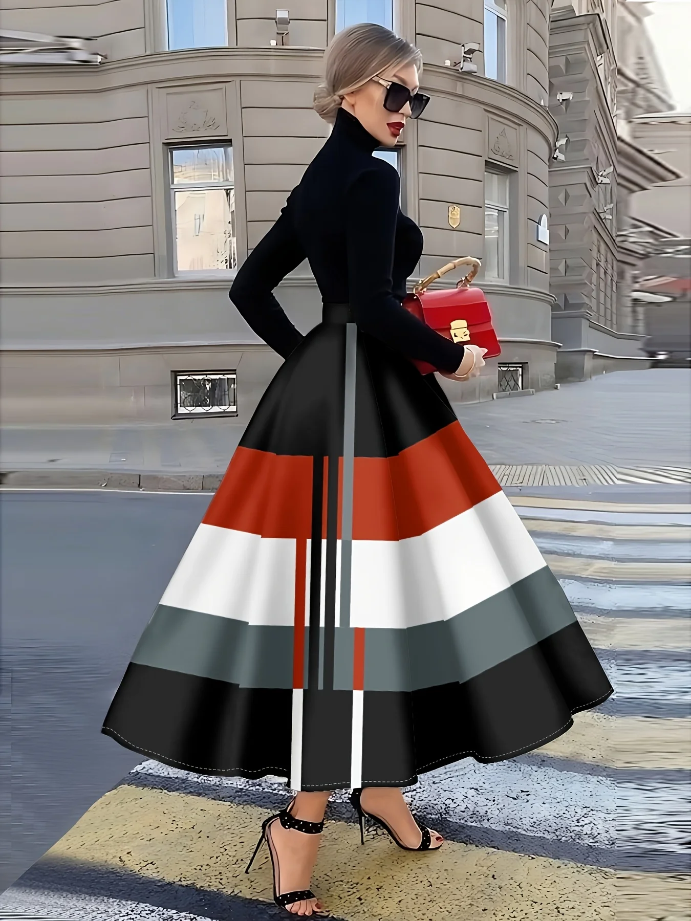 Printed Design Four season casual style geometric stripe color block design half skirt