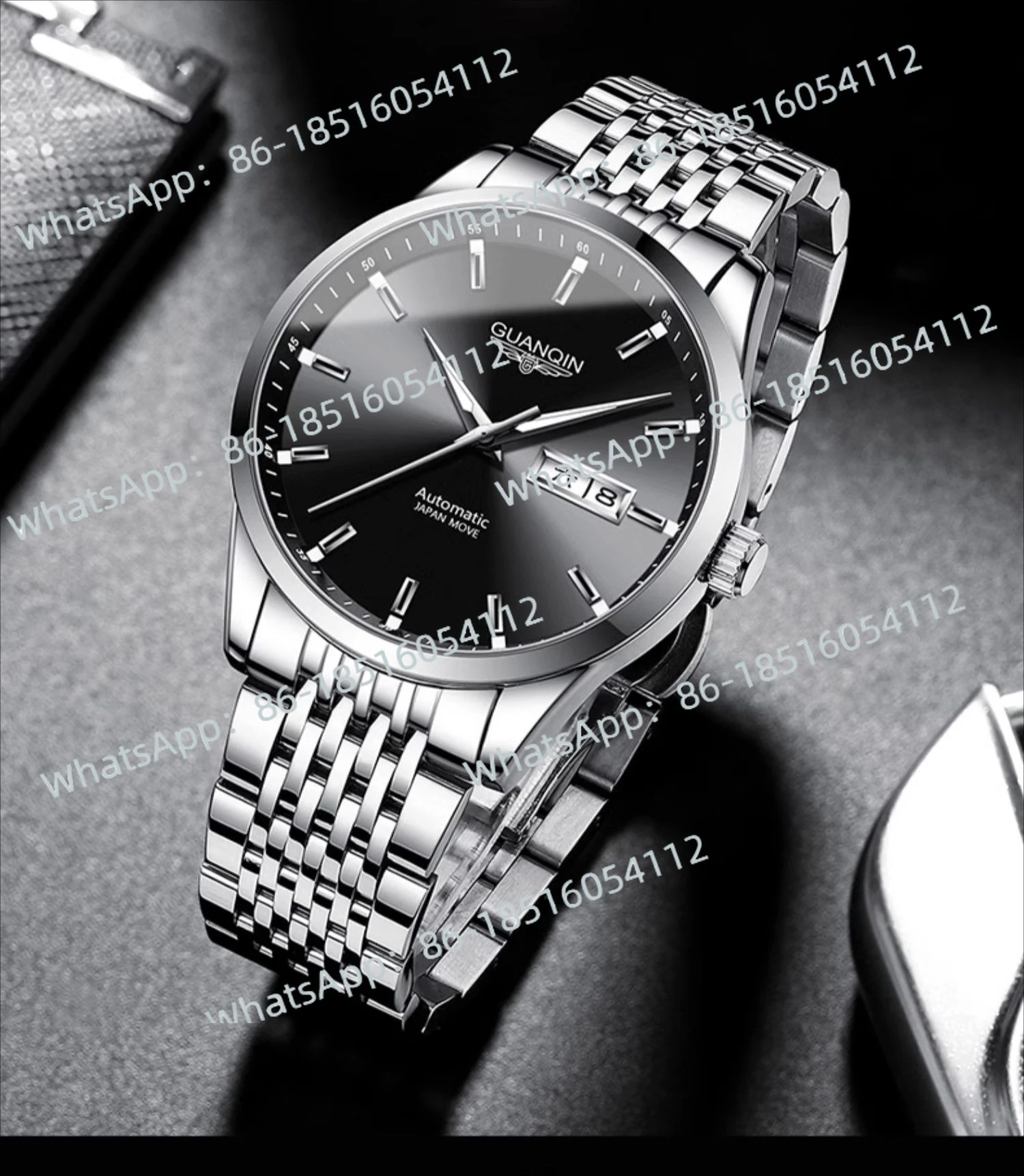 Guanqin genuine  mechanical watch automatic stainless steel waterproof luminous business trend brand  watch