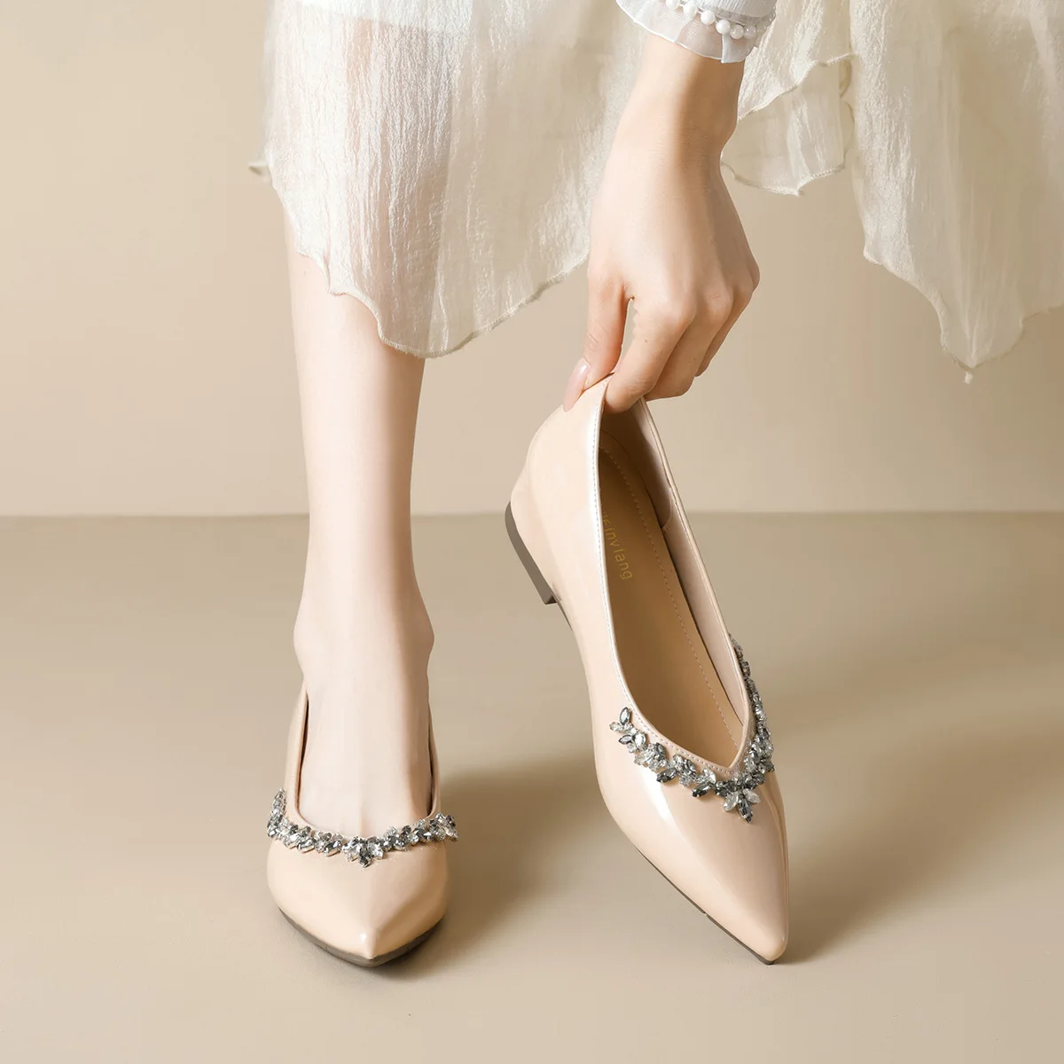 

Gorasion Women Fashion Pumps Pointed Toe Increased Internal Heel Shoes Women Elegant Luxury String Bead Slip-on Sttiletto