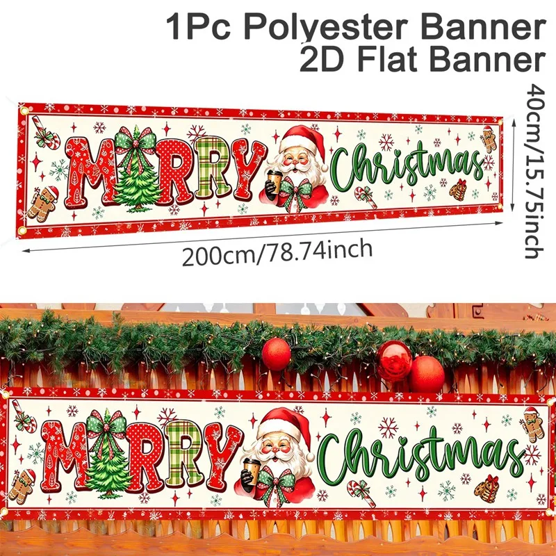 Christmas Santa Banner 200*40cm Polyester Backdrop Yard Indoor Outdoor Festive Party Decor Christmas Decorations for Home 2026