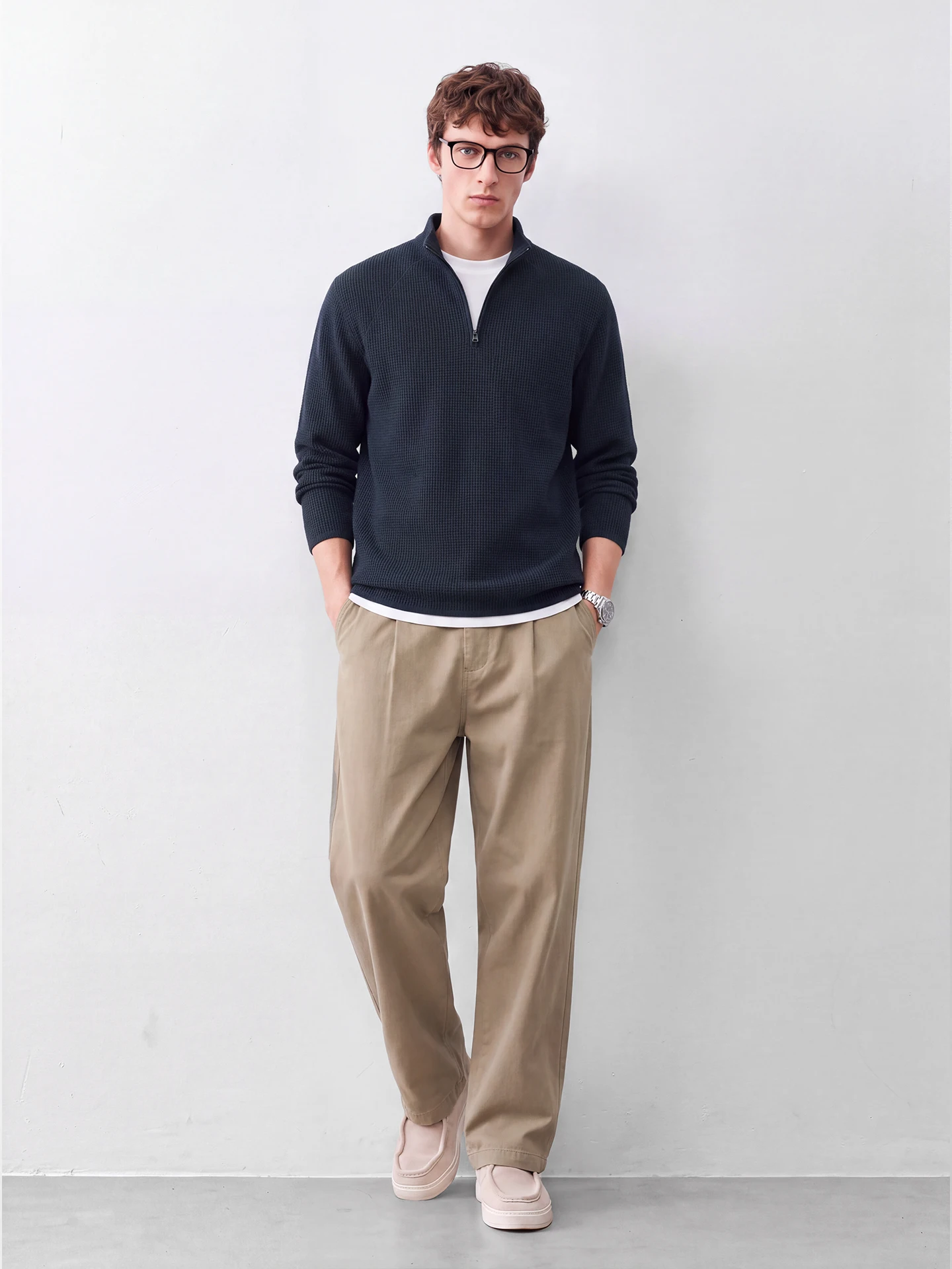 Men's Casual Knitted Sweater Coat Simple Commute Jacket Zipper Straight Tube Polyester Fabric Fashion Urban Style Spring Autumn