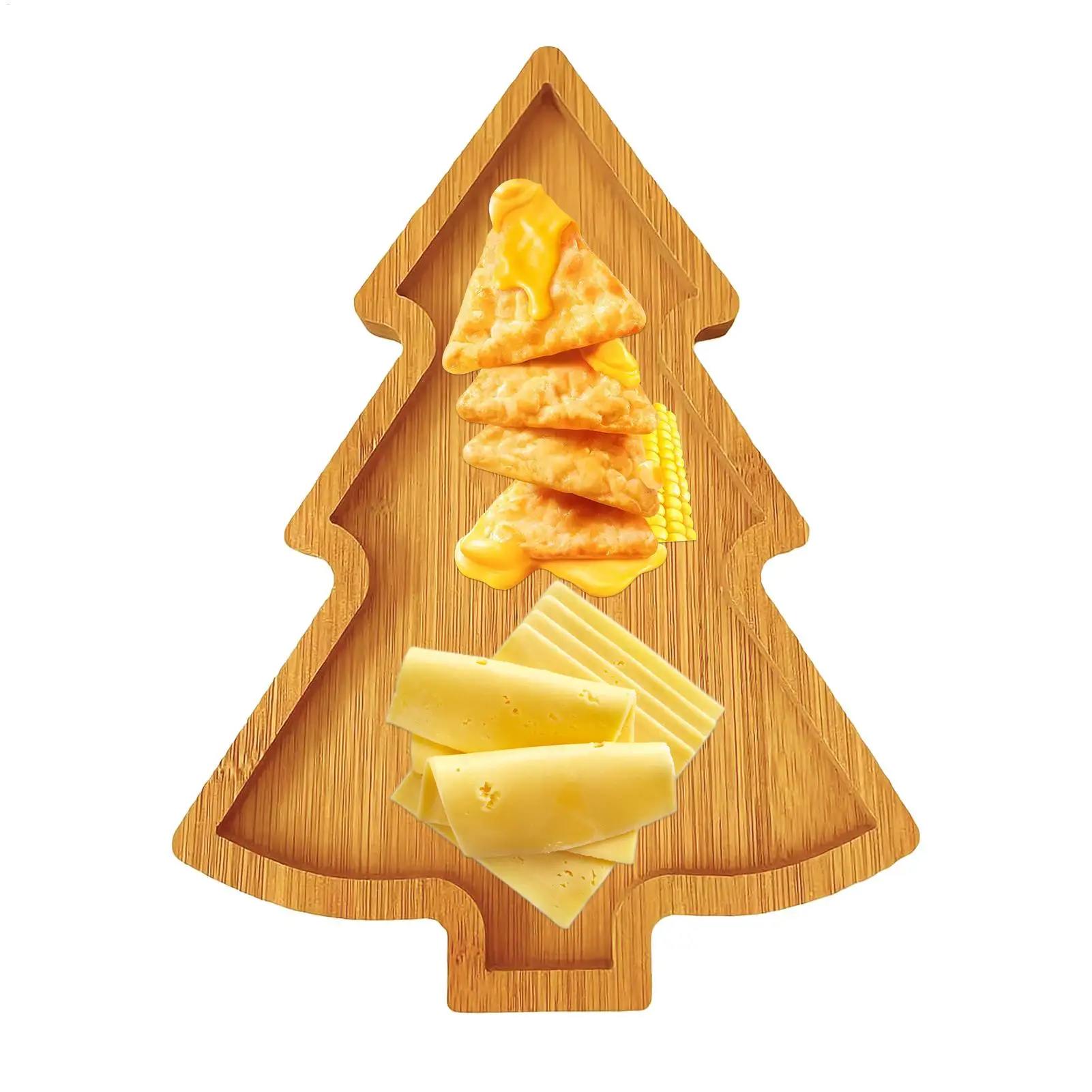 Christmas Tree Shaped Wooden Serving Tray Charcuterie Board Compartment Snack Platter for Fruits Nuts Holiday Party Decor