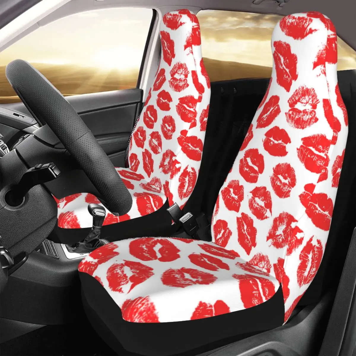 

Seamless Pattern With Imprint Kiss Red Lips Car Seat Cover Custom Printing Universal Front Protector Accessories Cushion Set