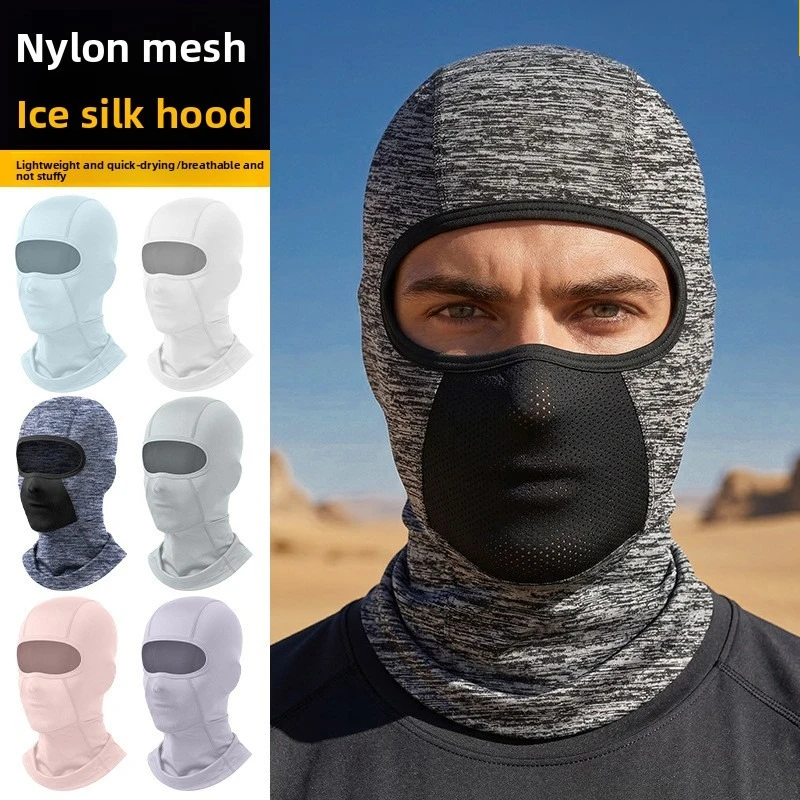 Ice Silk Cycling Head Cover Long Motorcycle Face Mask Breathable Mesh Nylon Sun Protection Pullover Hat for Summer