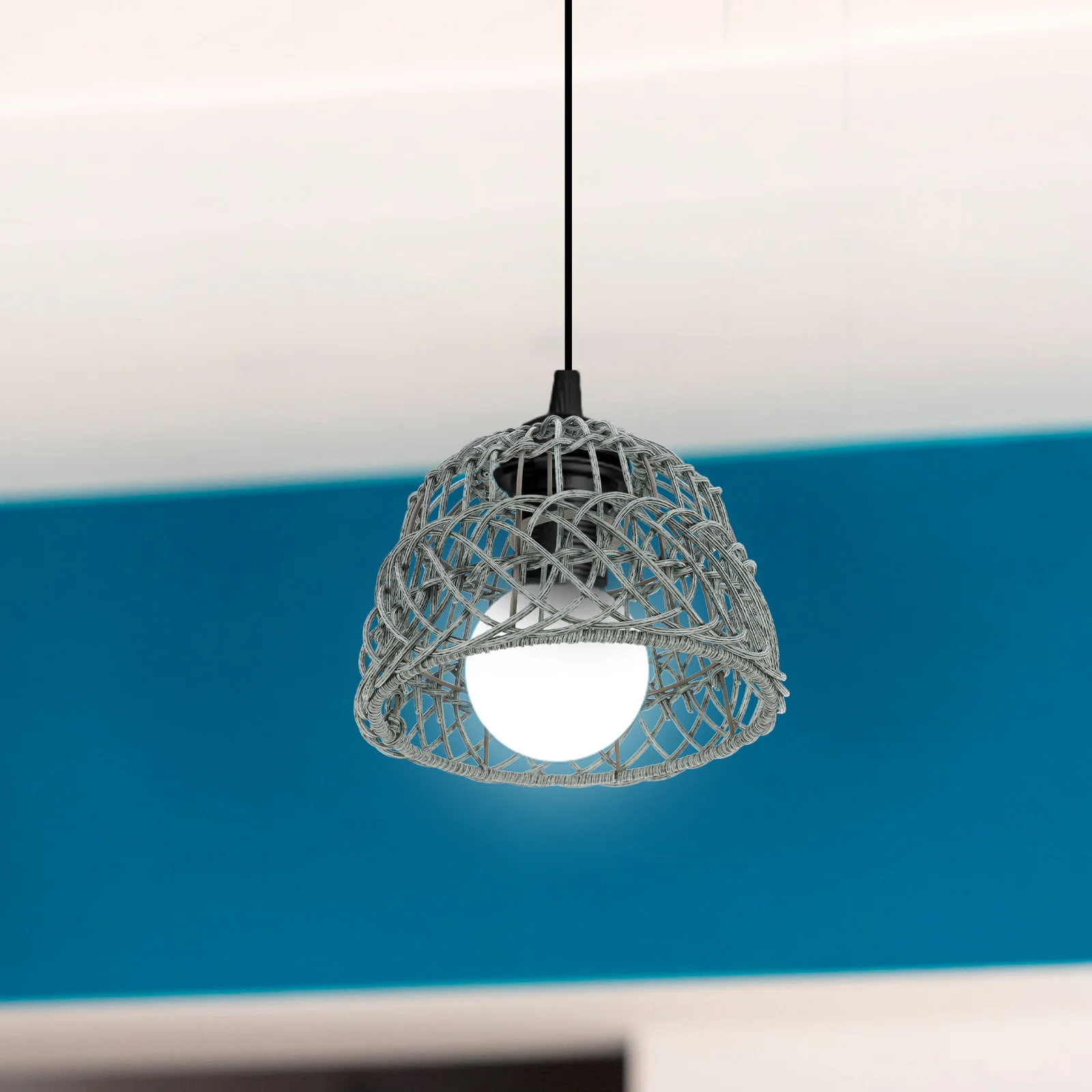 

Rustic Woven Lampshade PP Iron Material Sturdy Safe Convenient Use for Home Hotel Bar Restaurant Pendant Light Cover