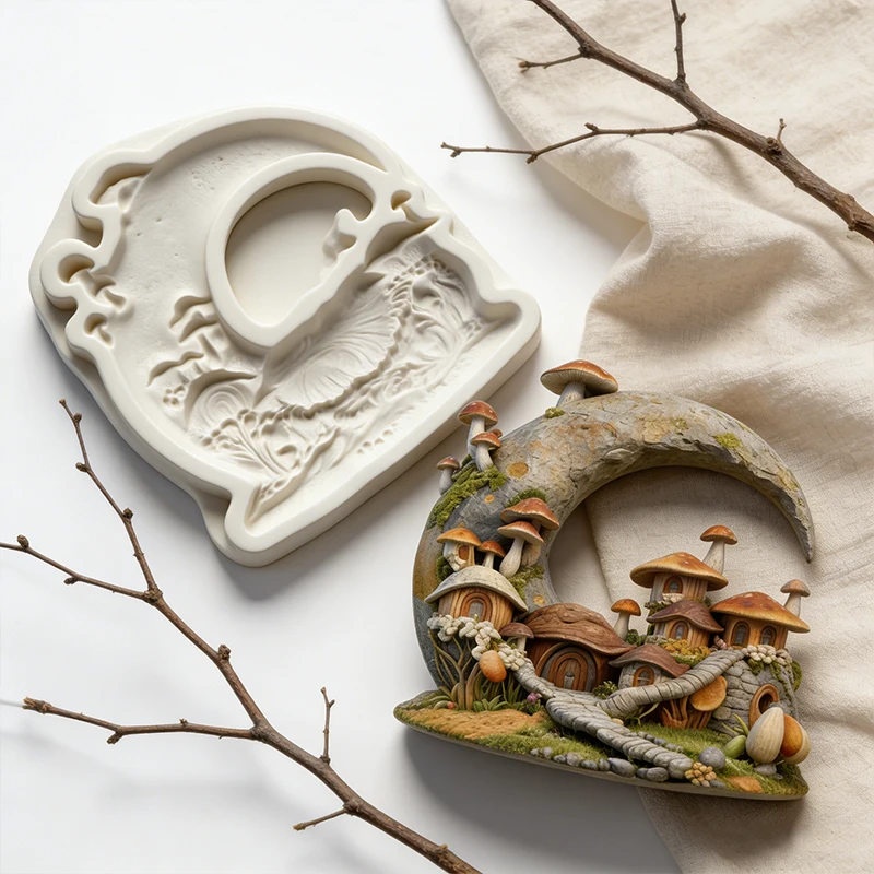 Moon Mushroom House silicone mold, glue application mold, for making resin and gypsum handicrafts, decorative pendants - view 4