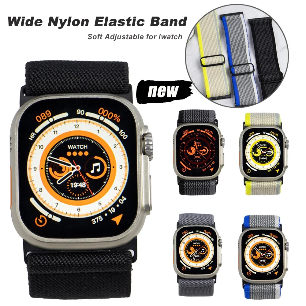 Nylon Elastic Strap For Apple watch Ultra 2 49mm Wide Braided Loop Adjustable Band iWatch 9 8 7 6 5 4 SE 45mm 41mm 44mm 40mm