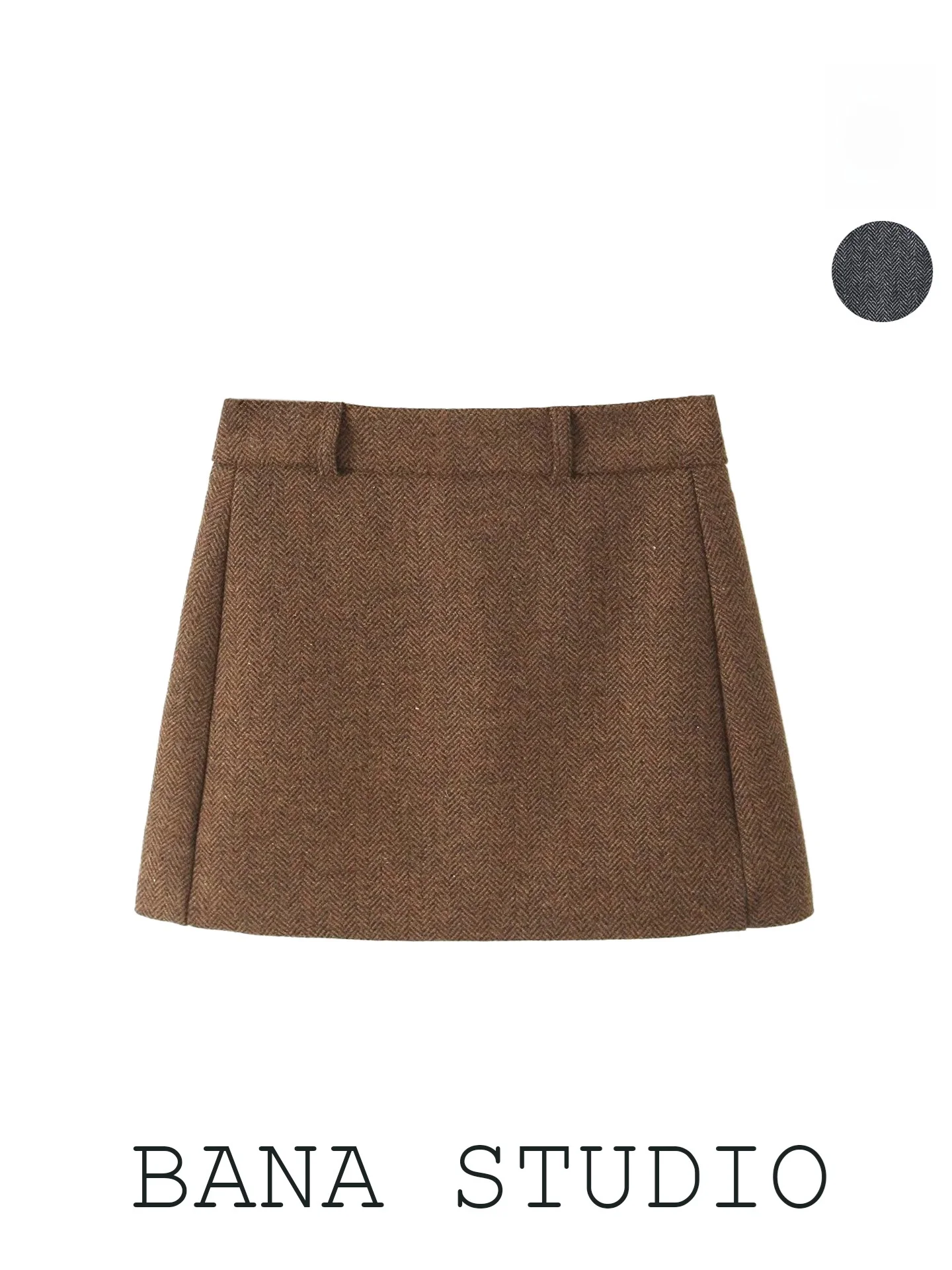 Brown Gingham Woolen A-Line  Skirt Women's Winter Fashion Casual High Waist Zipper Design City Commute Daily Wear